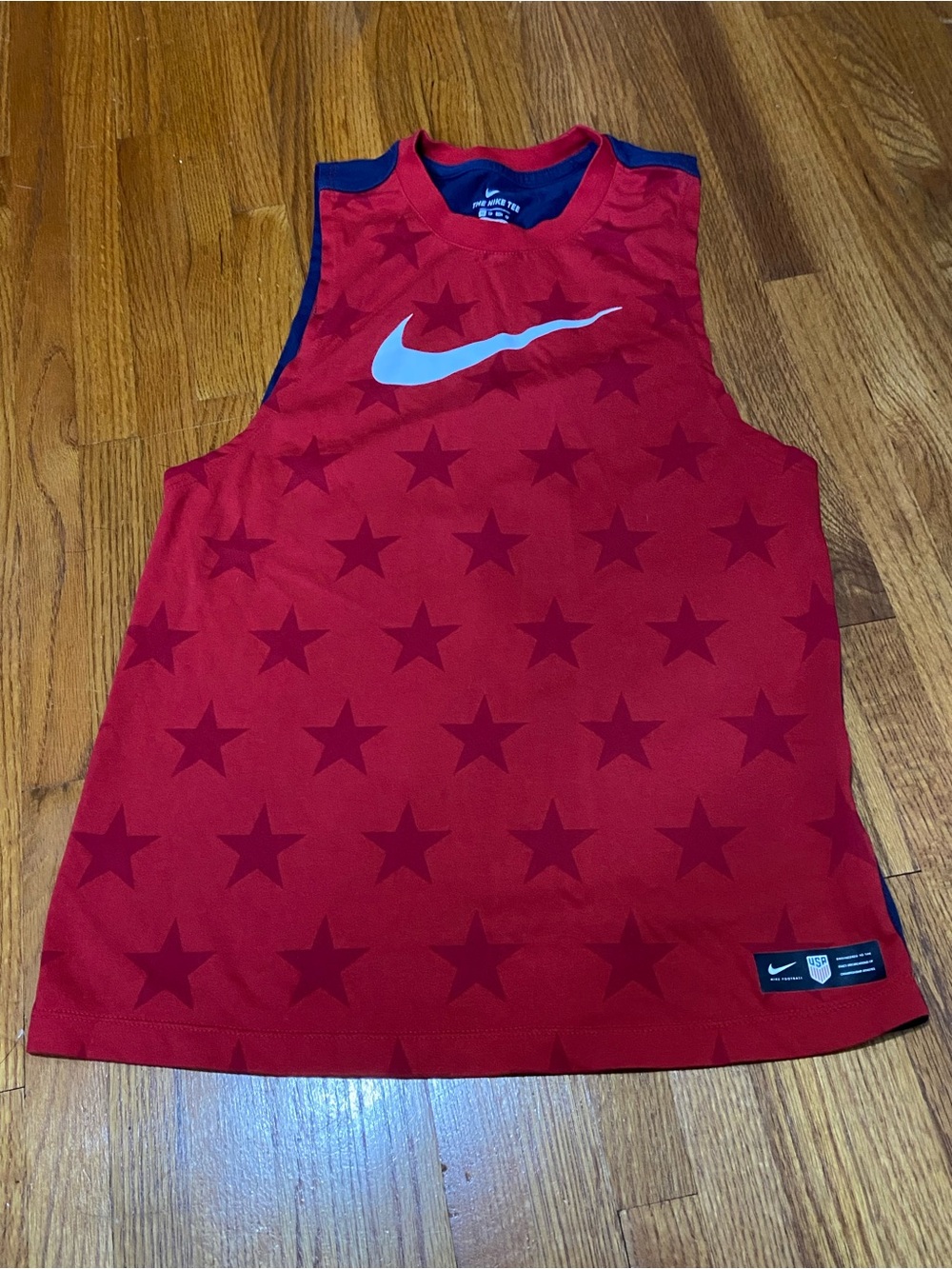 Nike Red Star-Print Athletic Tank with White Swoosh